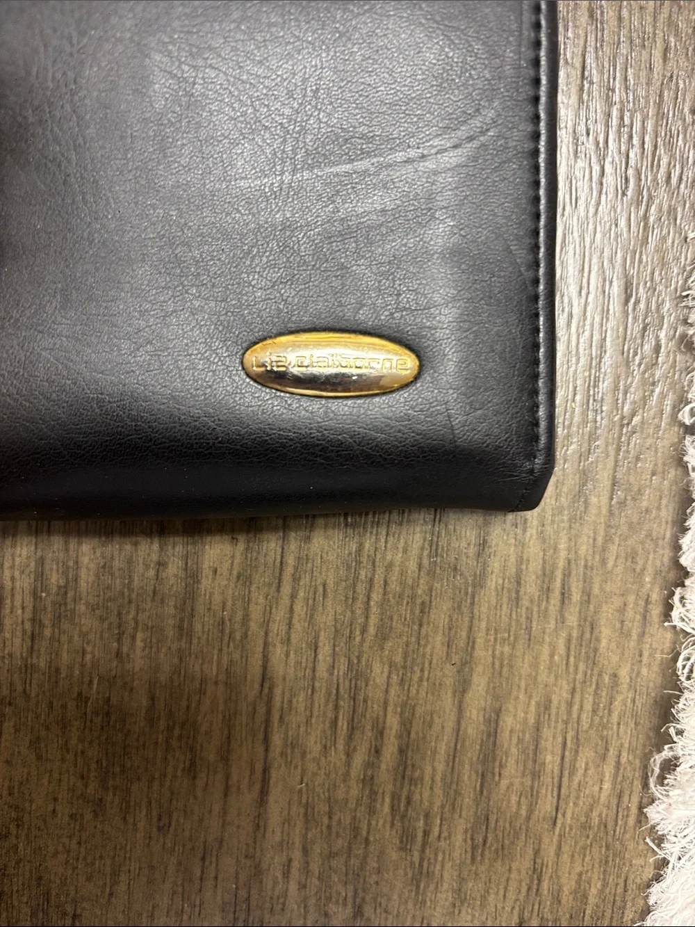 Liz Claiborne Black Leather Wallet with Gold Tone Logo